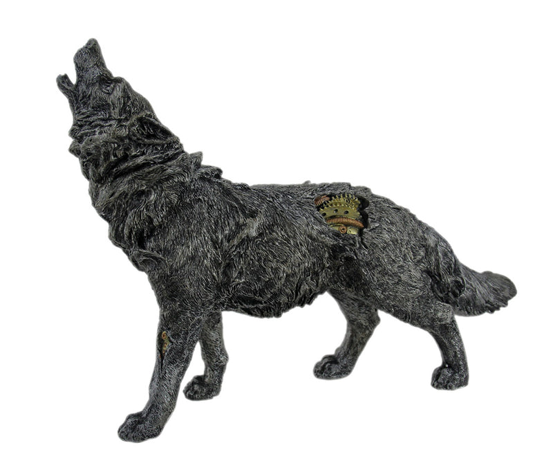Cool Steampunk Style Howling Gray Wolf Statue Image 2