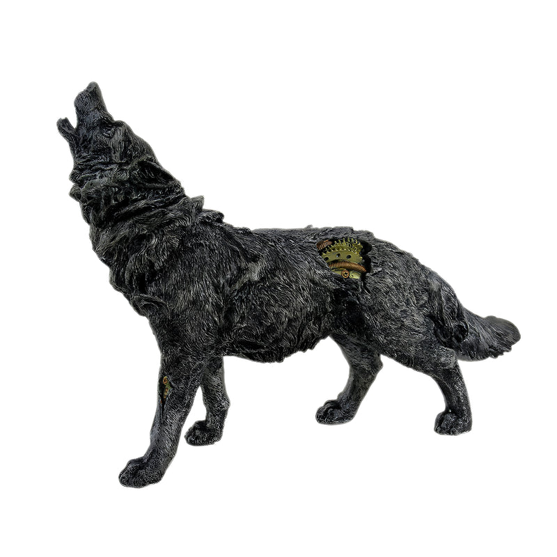 Cool Steampunk Style Howling Gray Wolf Statue Image 2