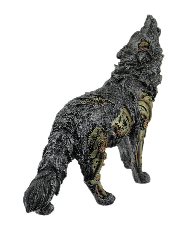Cool Steampunk Style Howling Gray Wolf Statue Image 3