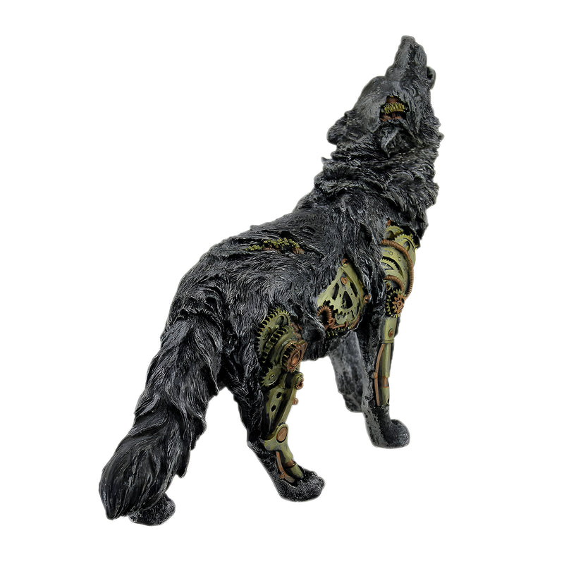 Cool Steampunk Style Howling Gray Wolf Statue Image 3