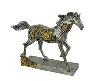 Steam Stallion Metallic Silver Running Steampunk Horse Statue Image 1