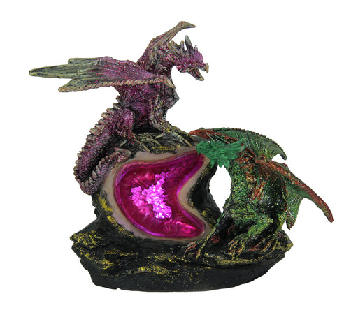 Purple and Green Battle Dragons Gothic Color Changing LED Geode Statue Image 1