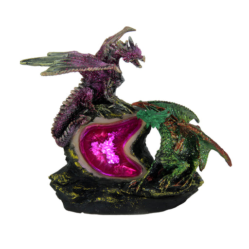 Purple and Green Battle Dragons Gothic Color Changing LED Geode Statue Image 1