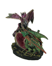 Purple and Green Battle Dragons Gothic Color Changing LED Geode Statue Image 2