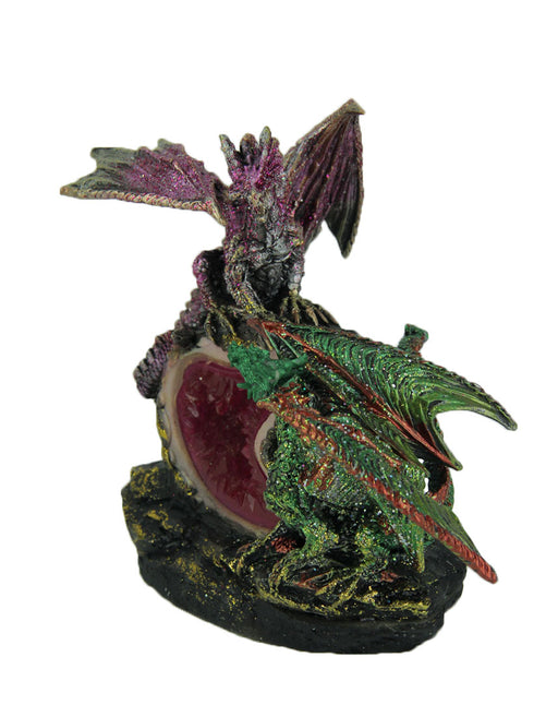 Purple and Green Battle Dragons Gothic Color Changing LED Geode Statue Image 2