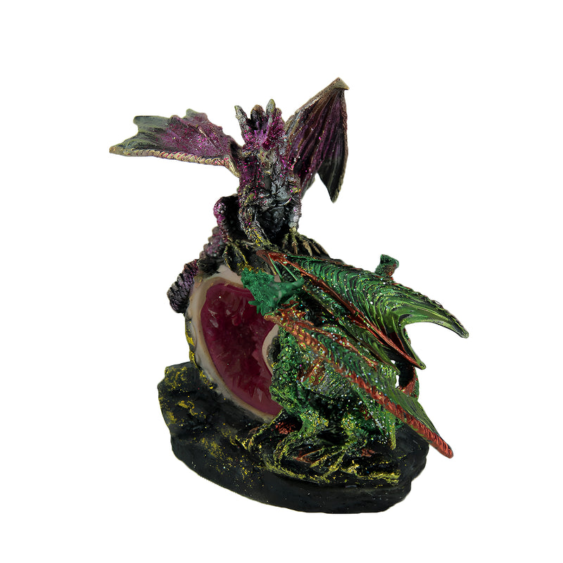 Purple and Green Battle Dragons Gothic Color Changing LED Geode Statue Image 2