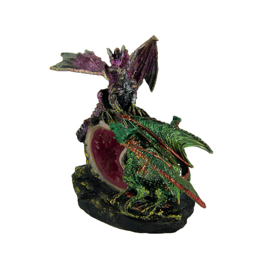 Purple and Green Battle Dragons Gothic Color Changing LED Geode Statue Image 2