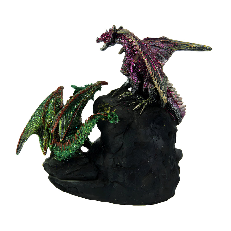 Purple and Green Battle Dragons Gothic Color Changing LED Geode Statue Image 3
