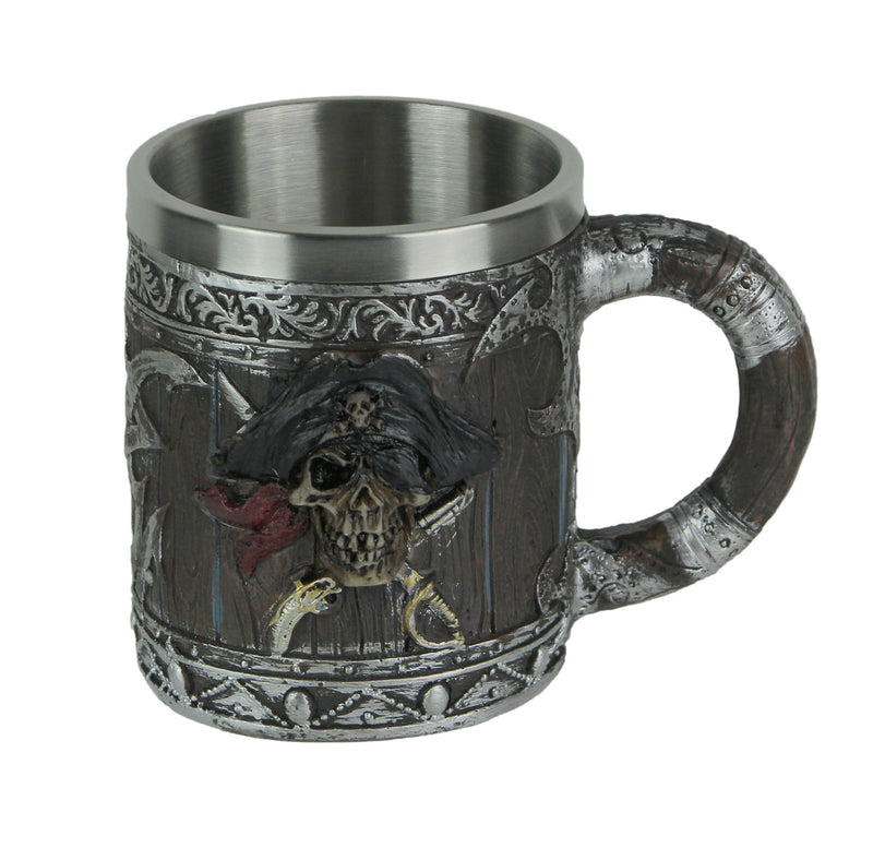 Wood Look Pirate Skull Drinking Tankard Gothic Coffee Cup Mug Image 1
