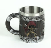 Wood Look Pirate Skull Drinking Tankard Gothic Coffee Cup Mug Image 2