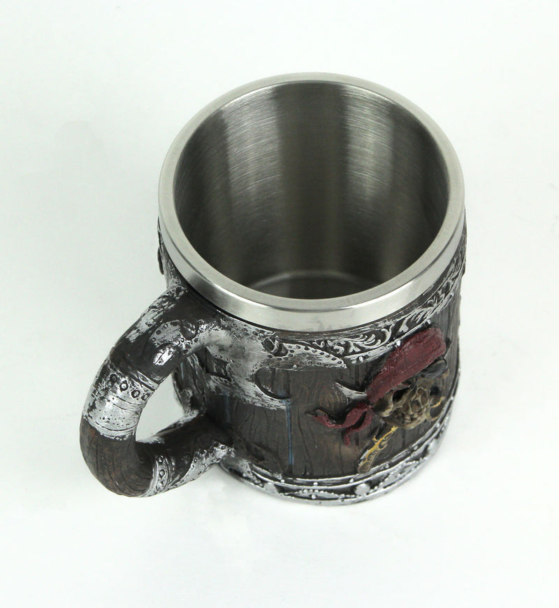 Wood Look Pirate Skull Drinking Tankard Gothic Coffee Cup Mug Image 4