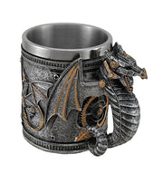 Steampunk Geared Dragon Stainless Steel Lined Silvered Tankard Image 1