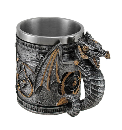 Steampunk Geared Dragon Stainless Steel Lined Silvered Tankard Image 1