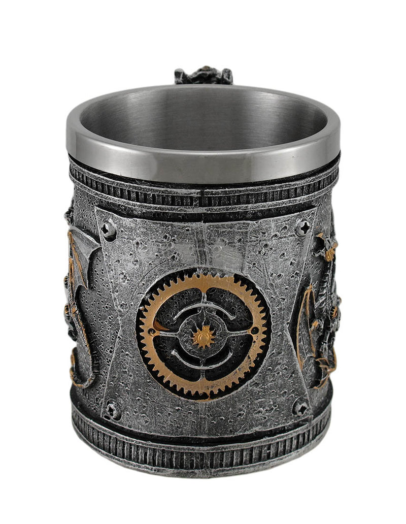 Steampunk Geared Dragon Stainless Steel Lined Silvered Tankard Image 3