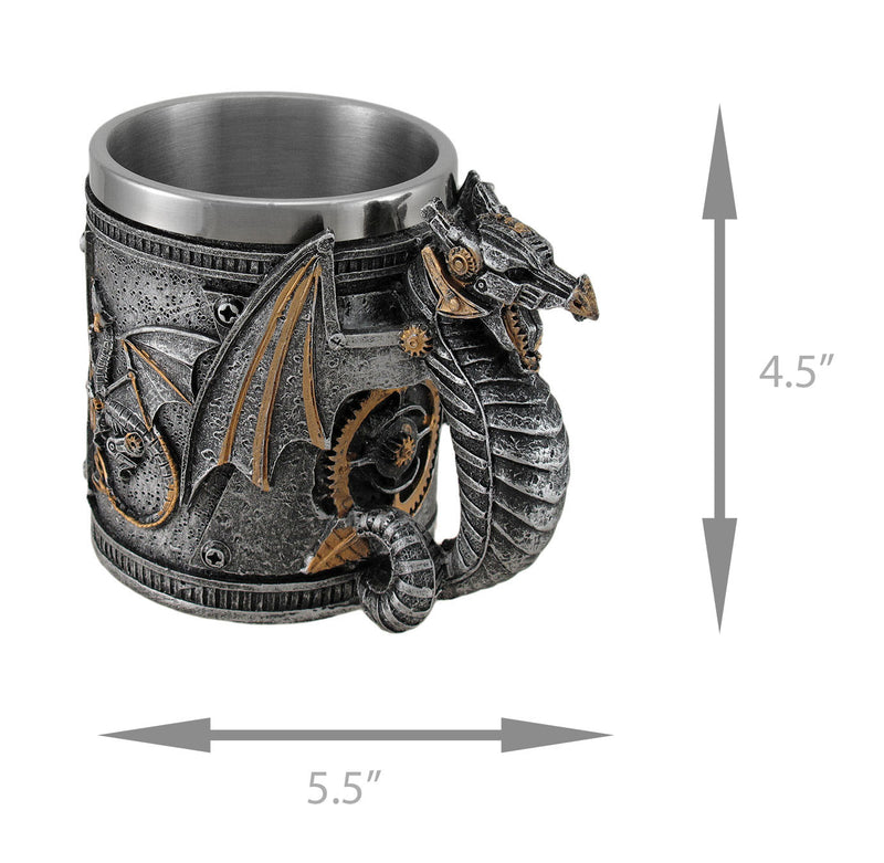 Steampunk Geared Dragon Stainless Steel Lined Silvered Tankard Image 4