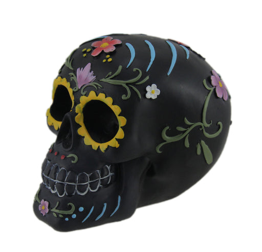 Hand Painted Black Day of the Dead Sugar Skull Statue Image 2