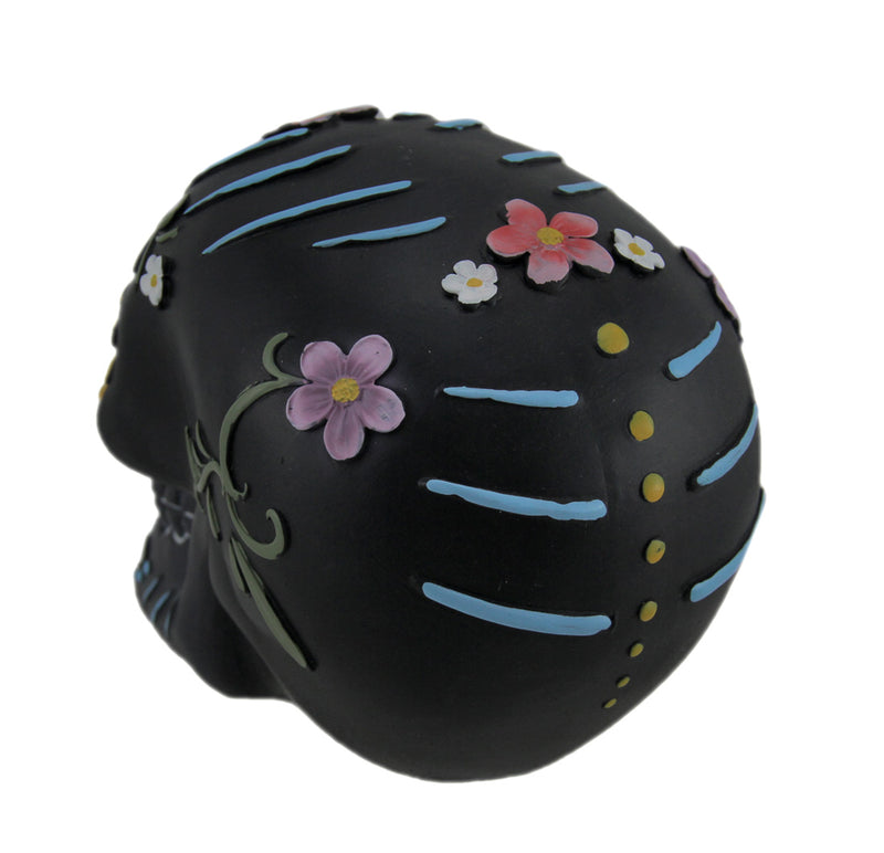 Hand Painted Black Day of the Dead Sugar Skull Statue Image 3