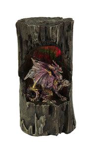 Dragon Holding Orb In Old Log Statue with Color Changing LED Lights Image 1