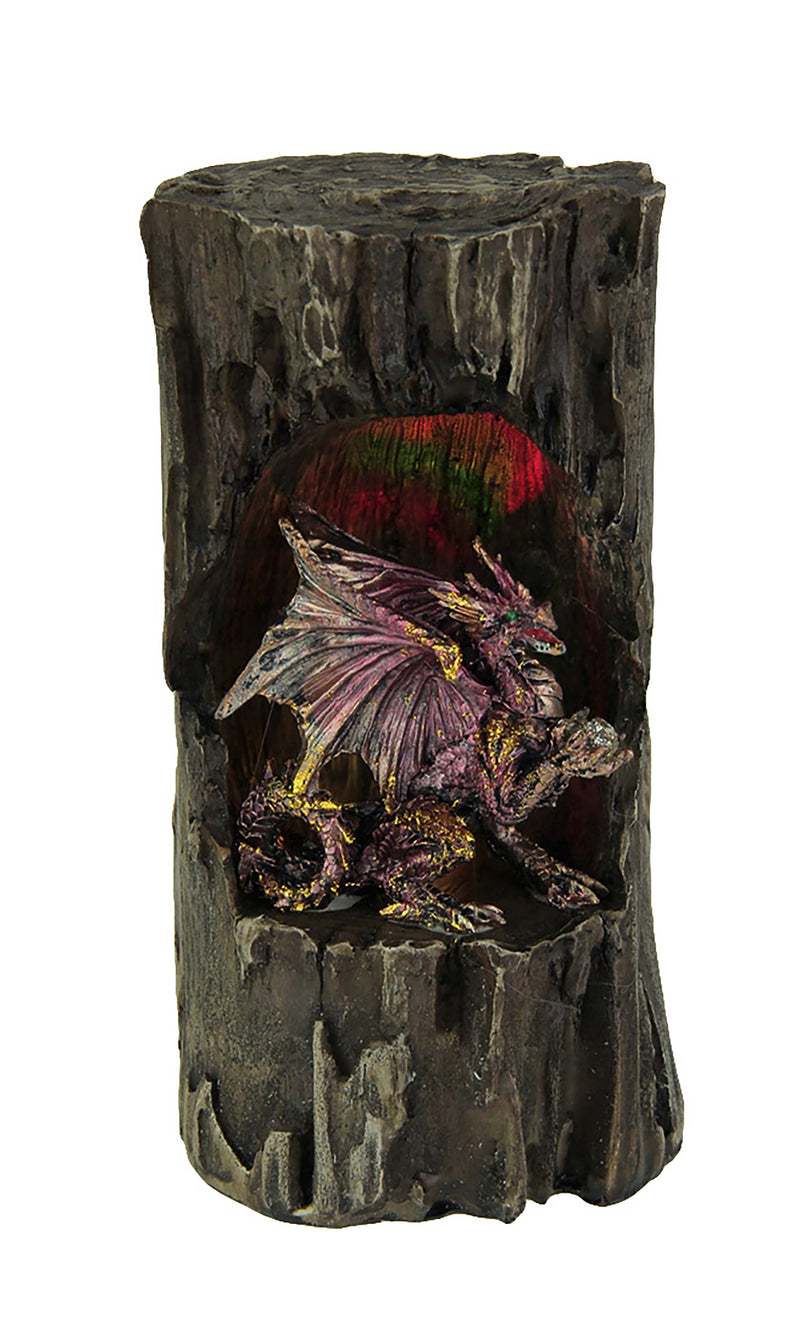 Dragon Holding Orb In Old Log Statue with Color Changing LED Lights Image 1