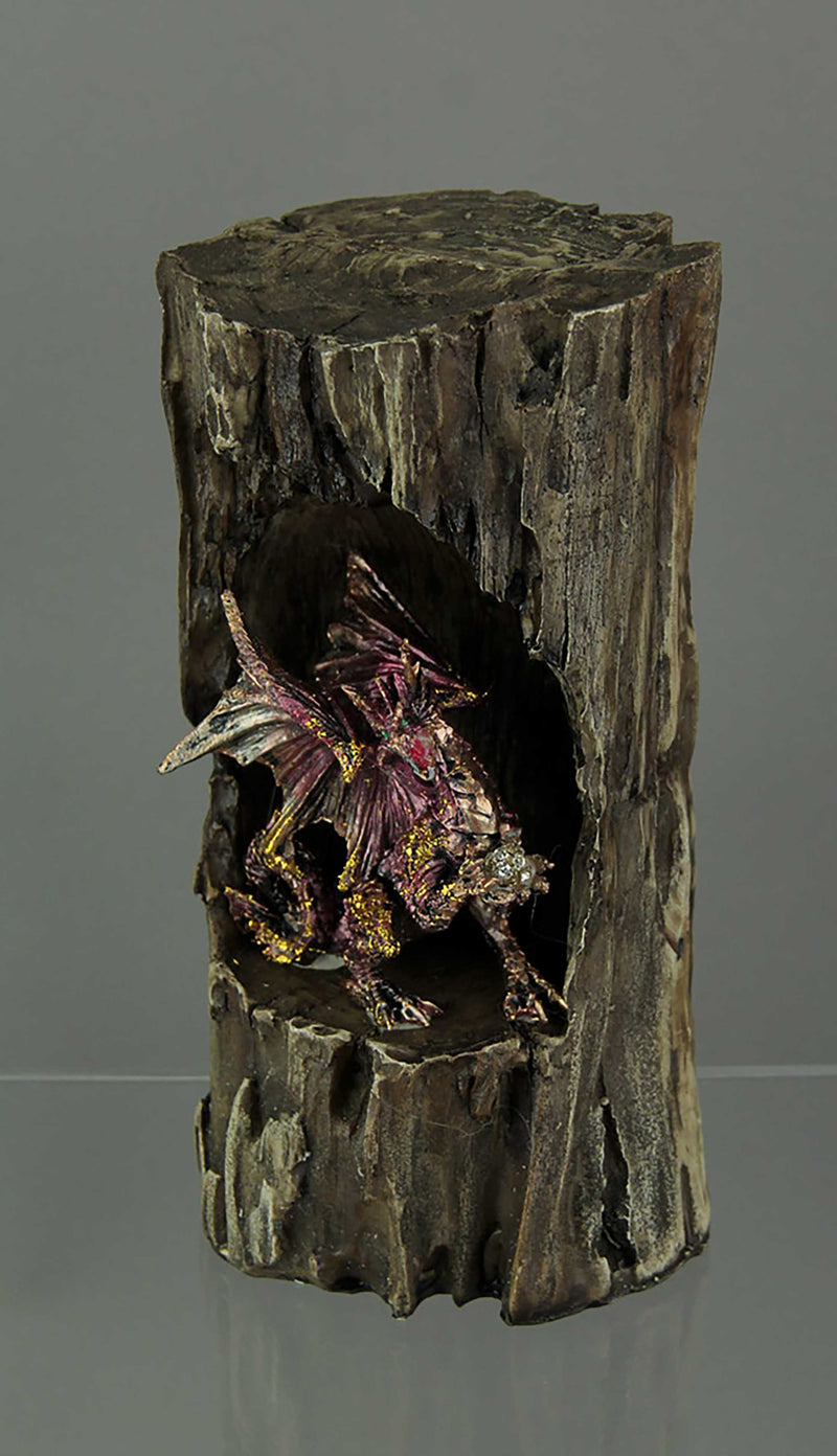 Dragon Holding Orb In Old Log Statue with Color Changing LED Lights Image 2