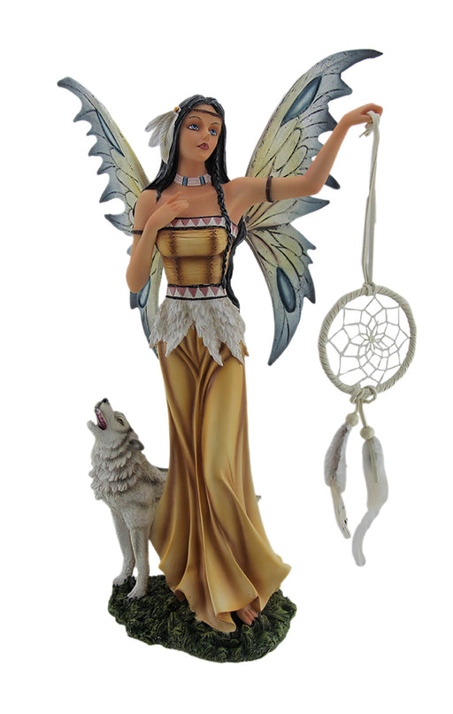 Una and Tala The Native American Dream Fairy and White Wolf Statue Image 1