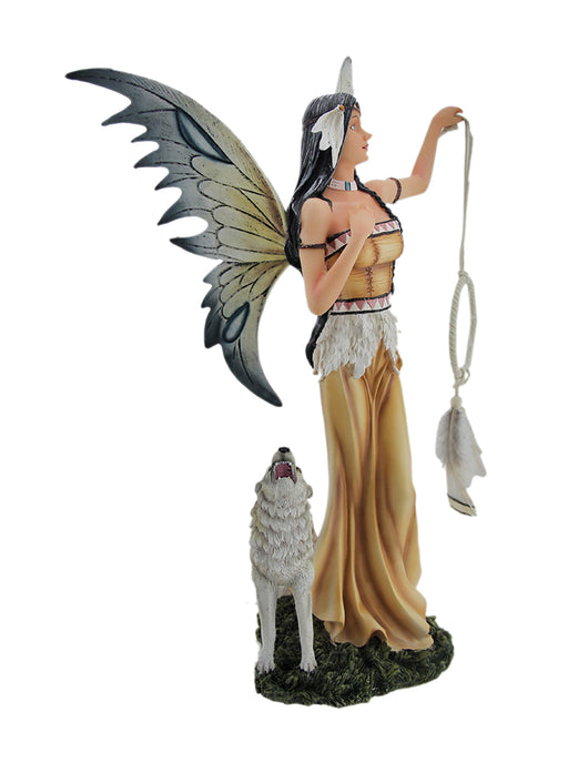 Una and Tala The Native American Dream Fairy and White Wolf Statue Image 2