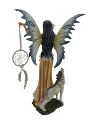 Una and Tala The Native American Dream Fairy and White Wolf Statue Image 3