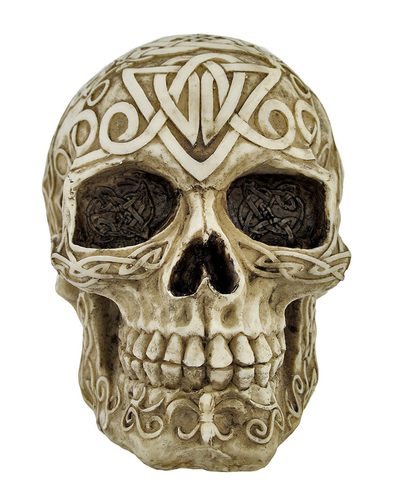 Celtic Owl Knotwork Human Skull Statue Pagan Image 3