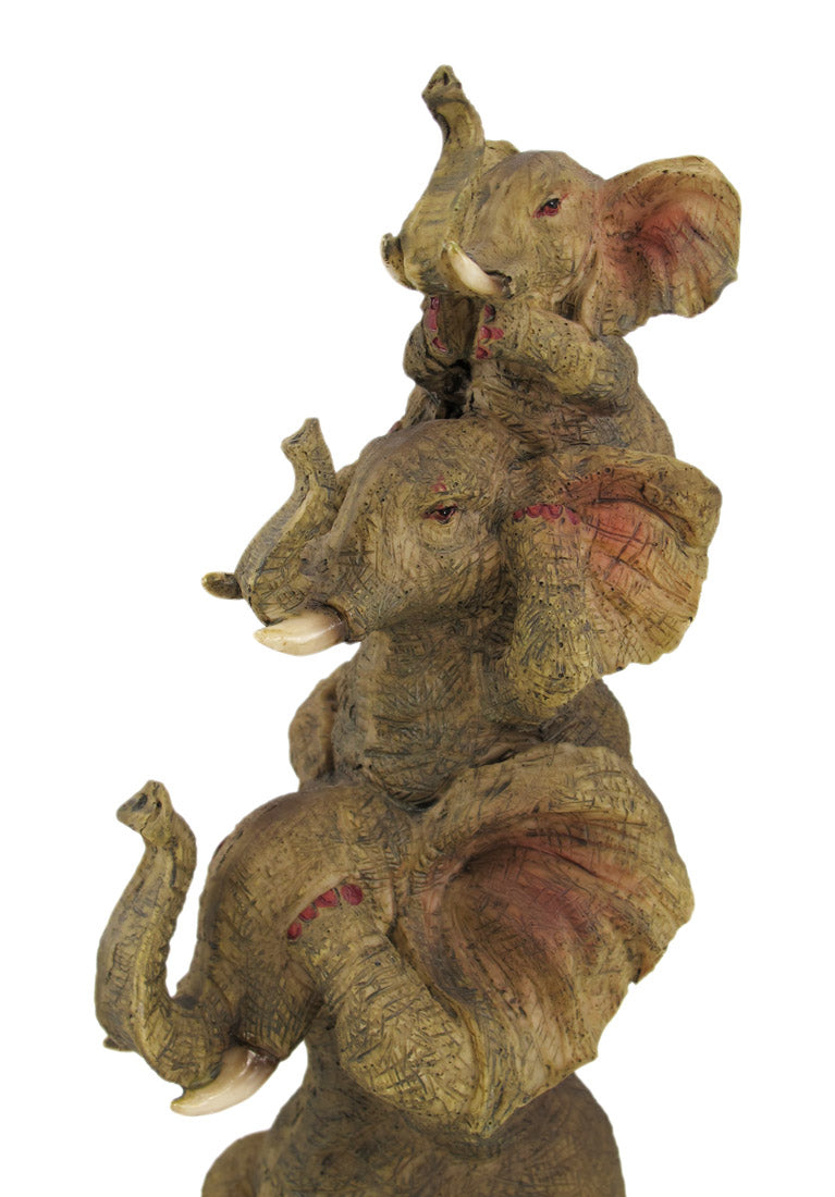 Comical Stacked No Evil Elephant Trio Statue Image 4