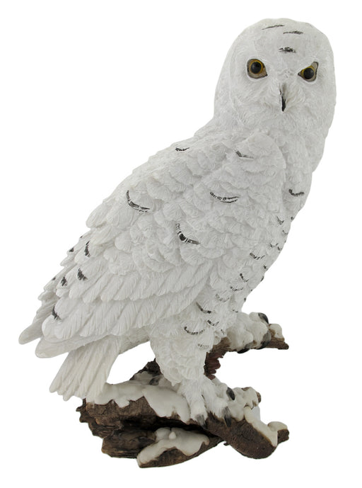 Beautiful Snowy Owl on a Branch Statue Image 1
