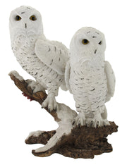 Pair of Snow Owls on a Branch Statue Image 1