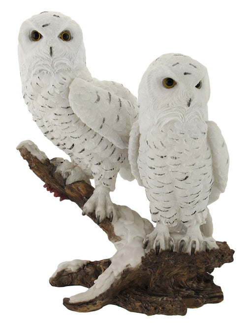 Pair of Snow Owls on a Branch Statue Image 1