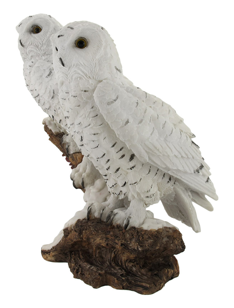 Pair of Snow Owls on a Branch Statue Image 2