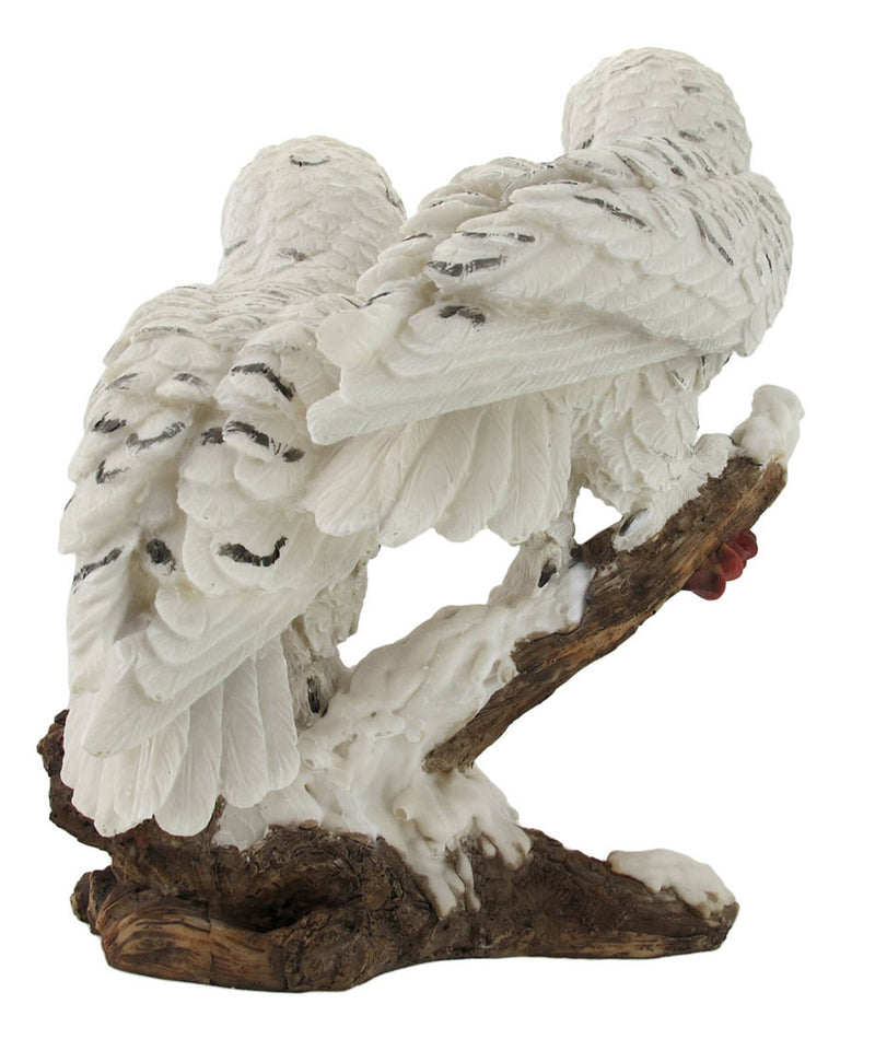 Pair of Snow Owls on a Branch Statue Image 3