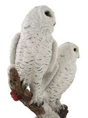 Pair of Snow Owls on a Branch Statue Image 4