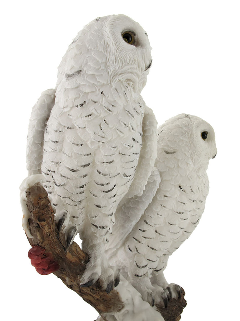 Pair of Snow Owls on a Branch Statue Image 4