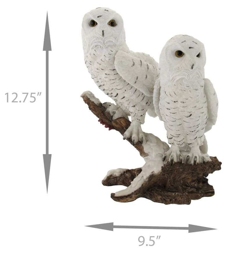 Pair of Snow Owls on a Branch Statue Image 5