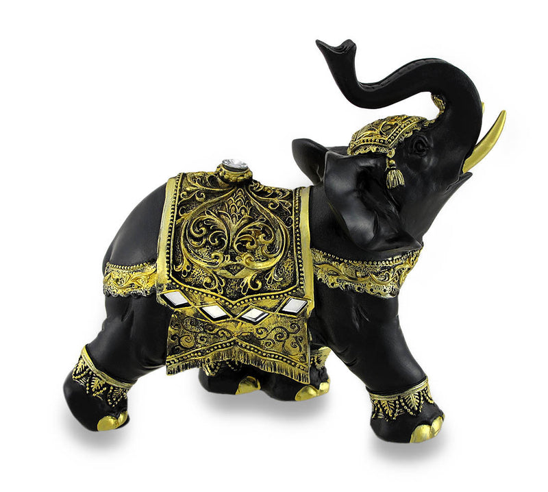 Exotic Black and Gold Finish Trunk Up Thai Elephant Statue Image 3