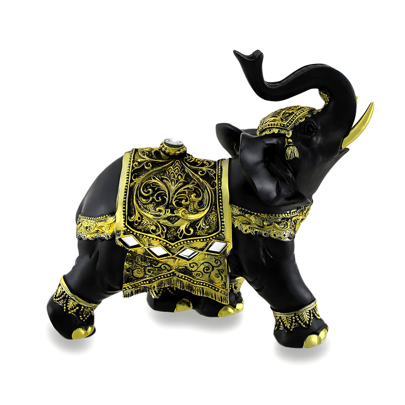 Exotic Black and Gold Finish Trunk Up Thai Elephant Statue Image 3