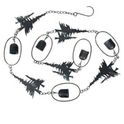 Black - Image 1 - 70-Inch Metal Rain Chain with 5 Forest Tree Silhouettes & Zen Bells, Dark Verdigris Finish, 3.25-Inch
