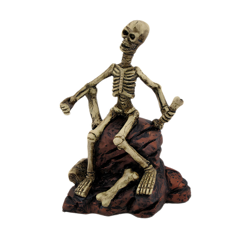 Creepy Skeleton Sitting On Rocks Statue Figure Image 1
