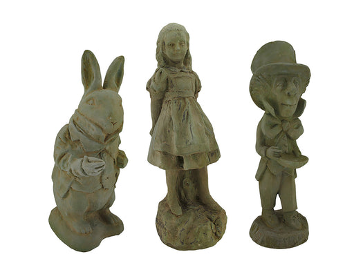 3 Pc. Adventures in Wonderland Alice White Rabbit & Mad Hatter Statue Set-CEMENT Image 1