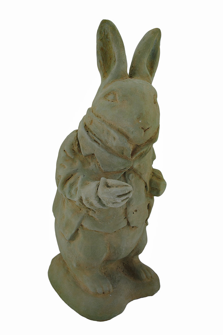 Alice in Wonderland White Rabbit Verdigris Finish Statue 14 in-CEMENT Image 1