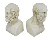 Aristotle and Homer Bust Antique White Plaster Bookends: Timeless Grecian Philosophy Sculptures, 8 Inches High, Decorative