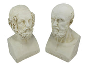 Aristotle and Homer Bust Antique White Plaster Bookends: Timeless Grecian Philosophy Sculptures, 8 Inches High, Decorative