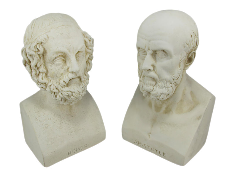 Aristotle and Homer Bust Antique White Plaster Bookends: Timeless Grecian Philosophy Sculptures, 8 Inches High, Decorative