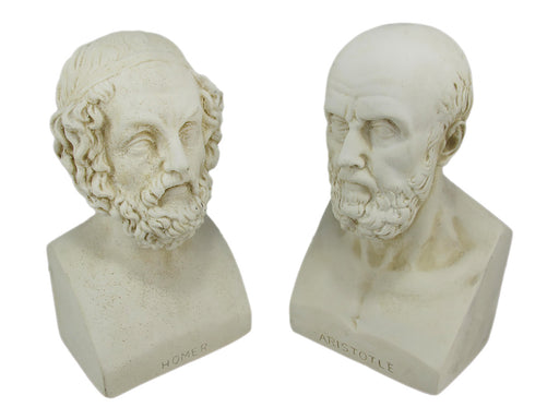 Aristotle and Homer Bust Antique White Plaster Bookends: Timeless Grecian Philosophy Sculptures, 8 Inches High, Decorative