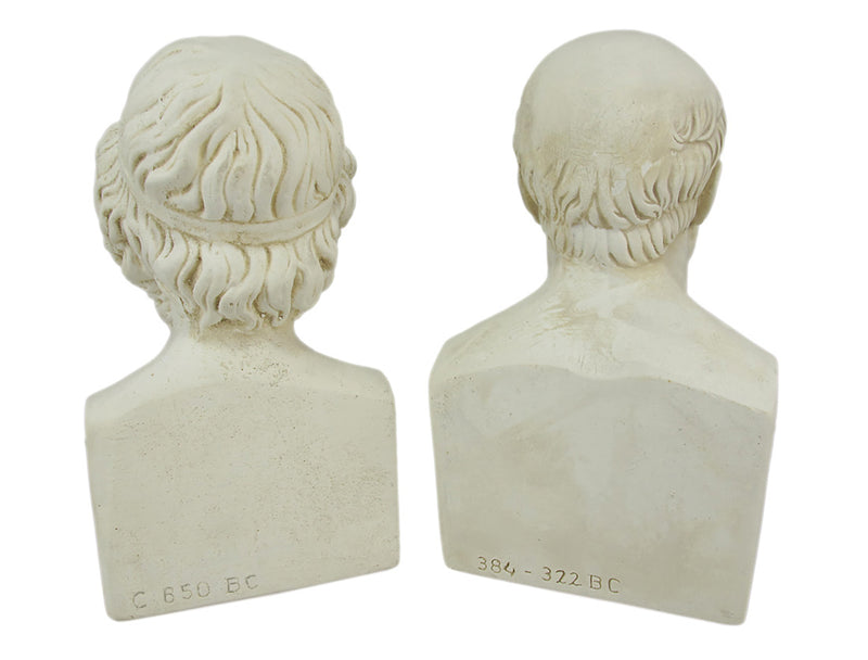 Aristotle and Homer Bust Antique White Plaster Bookends: Timeless Grecian Philosophy Sculptures, 8 Inches High, Decorative