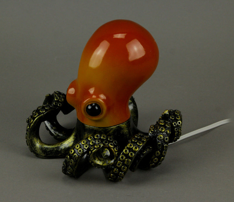 Bronze Resin Octopus Lamp: Coastal Elegance in Red-Orange Hue, Nautical Charm, Amber Glow - Decorative Table Light and Desk