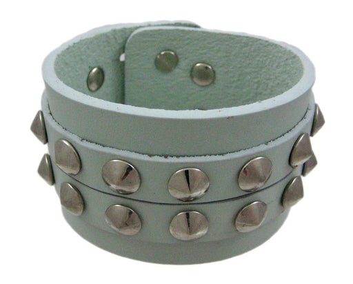 Gray Leather 2 Row Cone Spiked Wristband Wrist Band 8 Inches Long Image 1